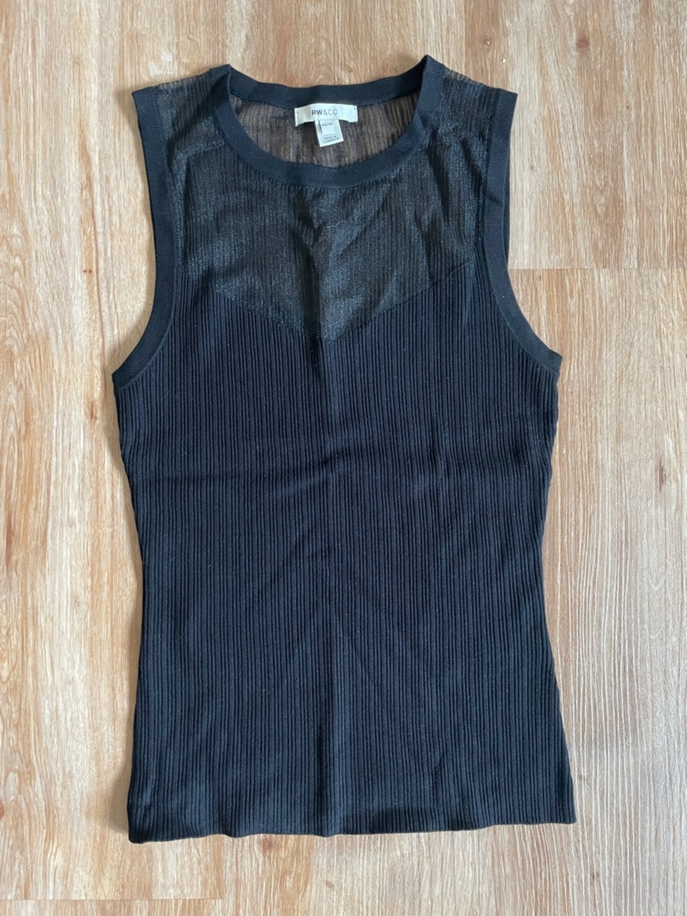 RW&CO. Black Ribbed Tank with Sheer Yoke